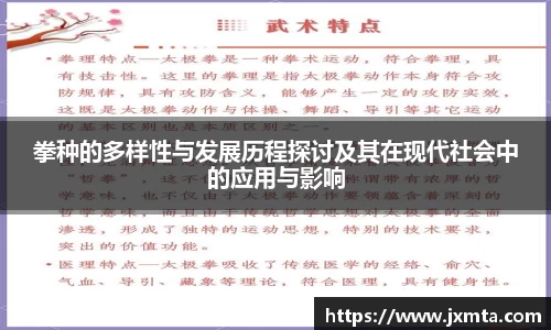 拳种的多样性与发展历程探讨及其在现代社会中的应用与影响